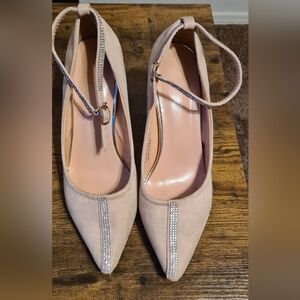 SHEIN Nude Rhinestone Ankle Strap Pointed Toe Stiletto Heels Size 39